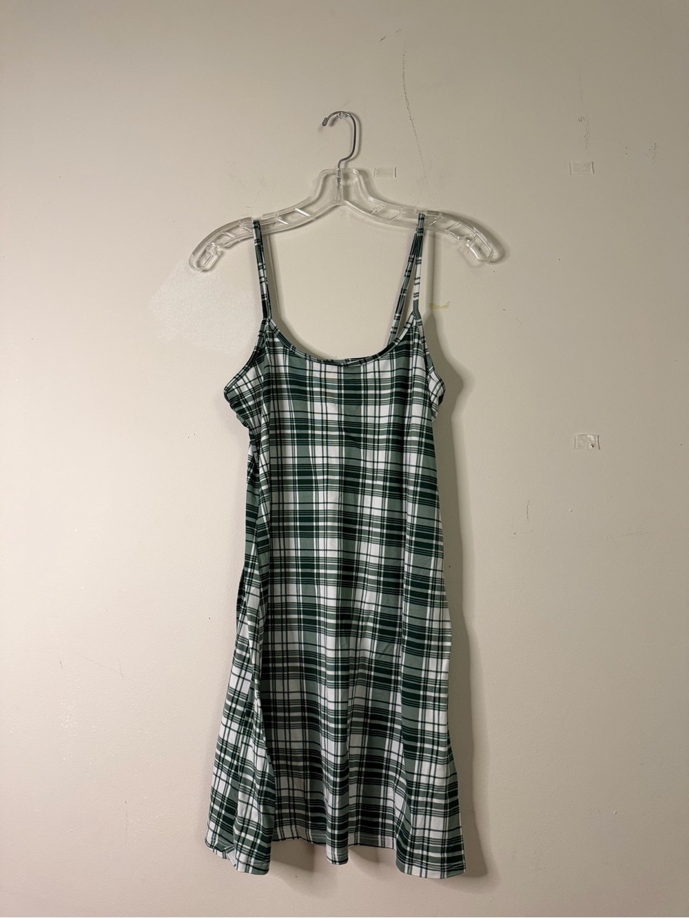 Women’s Green & White Plaid Spaghetti Strap Dress